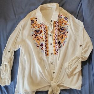 Oddi Button Up Embroidered Blouse